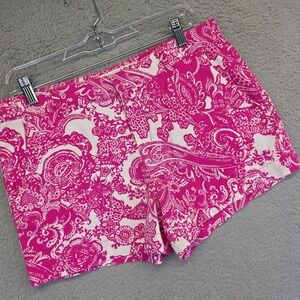 Joe Fresh Shorts Women 6 White Pink High Rise Paisley Colorful Hot Pants Stretch